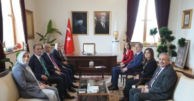 Justice and Development Party (AK Party) officials (L) host a delegation of the Peoples’ Equality and Democracy Party (DEM Party), Ankara, Türkiye, March 17, 2025. (AA Photo)