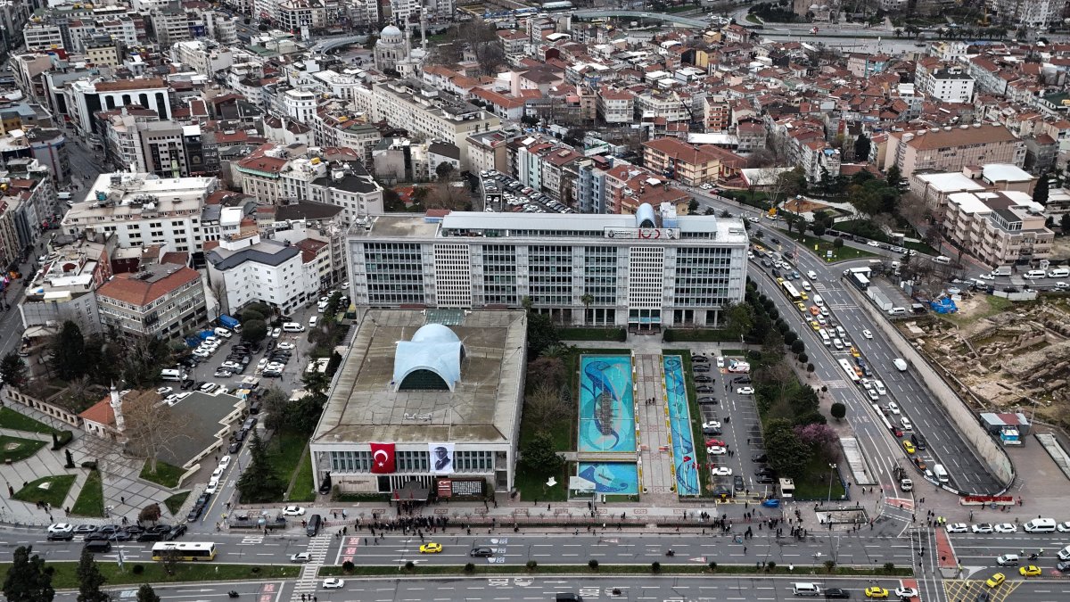 An aerial view of the Istanbul municipality building, Istanbul, Türkiye, March 19, 2025. (İHA Photo)