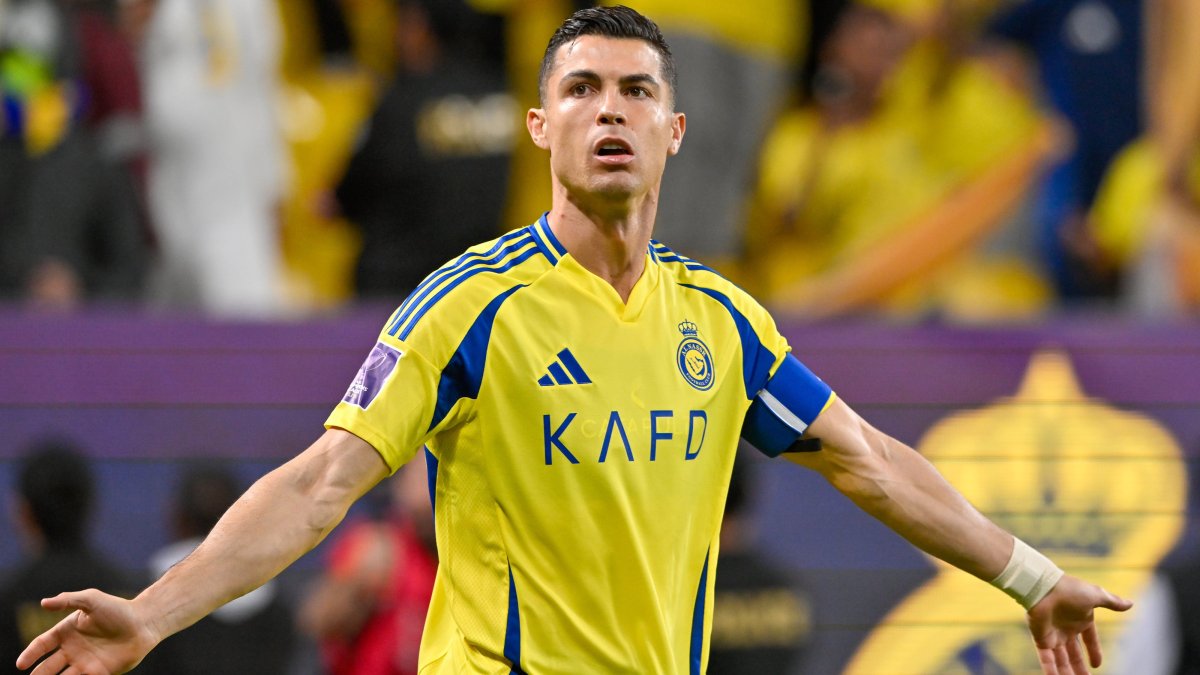 Al Nassr&#039;s Cristiano Ronaldo celebrates scoring against Esteghlal in Asian Champions League, Al Awwal Park, Riyadh, Saudi Arabia, March 10, 2025. (AA Photo) 