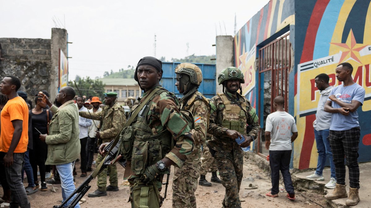 M23 rebels stand guard during a meeting organized by the M23 at the Stade de l&#039;Unite after the town of Goma was taken by the M23 rebels, Goma, DRC, Feb. 6, 2025. (Reuters Photo)