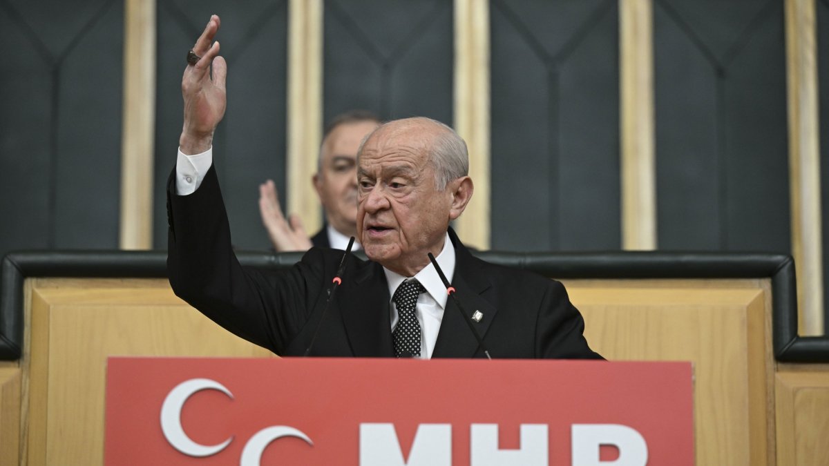 Nationalist Movement Party (MHP) leader Devlet Bahçeli delivers a speech at a party gathering in Ankara, Türkiye, Dec. 3, 2024. (AA Photo)