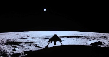 This handout photograph taken and released by Firefly Aerospace on March 2, 2025, shows the Firefly's Blue Ghost lander's shadow on the moon's surface during its lunar landing as part of the Ghost Mission 1. (AFP Photo)