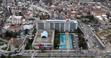 An aerial view of the Istanbul municipality building, Istanbul, Türkiye, March 19, 2025. (İHA Photo)