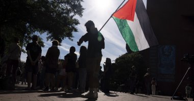 Georgetown University students march around campus as they rally during a pro-Palestinian demonstration at Georgetown University in Washington, D.C., U.S., Sept. 4, 2024. (AP Photo)