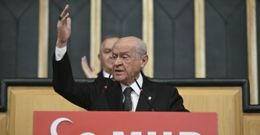 Nationalist Movement Party (MHP) leader Devlet Bahçeli delivers a speech at a party gathering in Ankara, Türkiye, Dec. 3, 2024. (AA Photo)