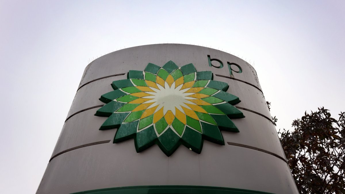 A BP logo is seen at a BP petrol station in London, Britain, Feb. 26, 2025. (EPA Photo)