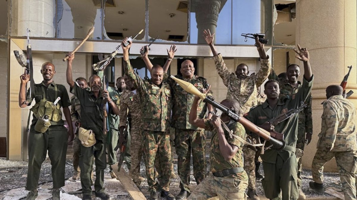 Sudanese Armed Forces (SAF) soldiers celebrate after taking over the Republican Palace, Khartoum, Sudan, March 21, 2025. (AP Photo)