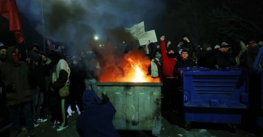 Middle East Technical University (ODTÜ) students clash with anti-riot police as protesters demonstrate against the arrest of Istanbul mayor, Ankara, Türkiye, March 20, 2025. (AFP Photo)