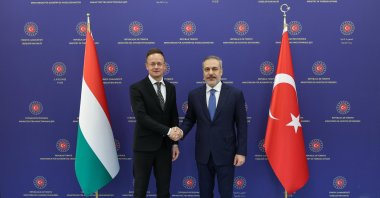 Foreign Minister Hakan Fidan is seen with his Hungarian counterpart in the ministry, Ankara, Türkiye, March 21, 2025 (AA Photo)