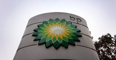 A BP logo is seen at a BP petrol station in London, Britain, Feb. 26, 2025. (EPA Photo)