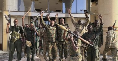 Sudanese Armed Forces (SAF) soldiers celebrate after taking over the Republican Palace, Khartoum, Sudan, March 21, 2025. (AP Photo)