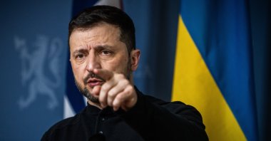 Ukrainian President Volodymyr Zelenskyy addresses the press, Oslo, Norway, March 20, 2025. (EPA Photo)