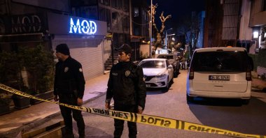 Police cordon off the street as they investigate an attack on the Iraqi consulate building, in Istanbul, Türkiye, March 21, 2025. (AA Photo)