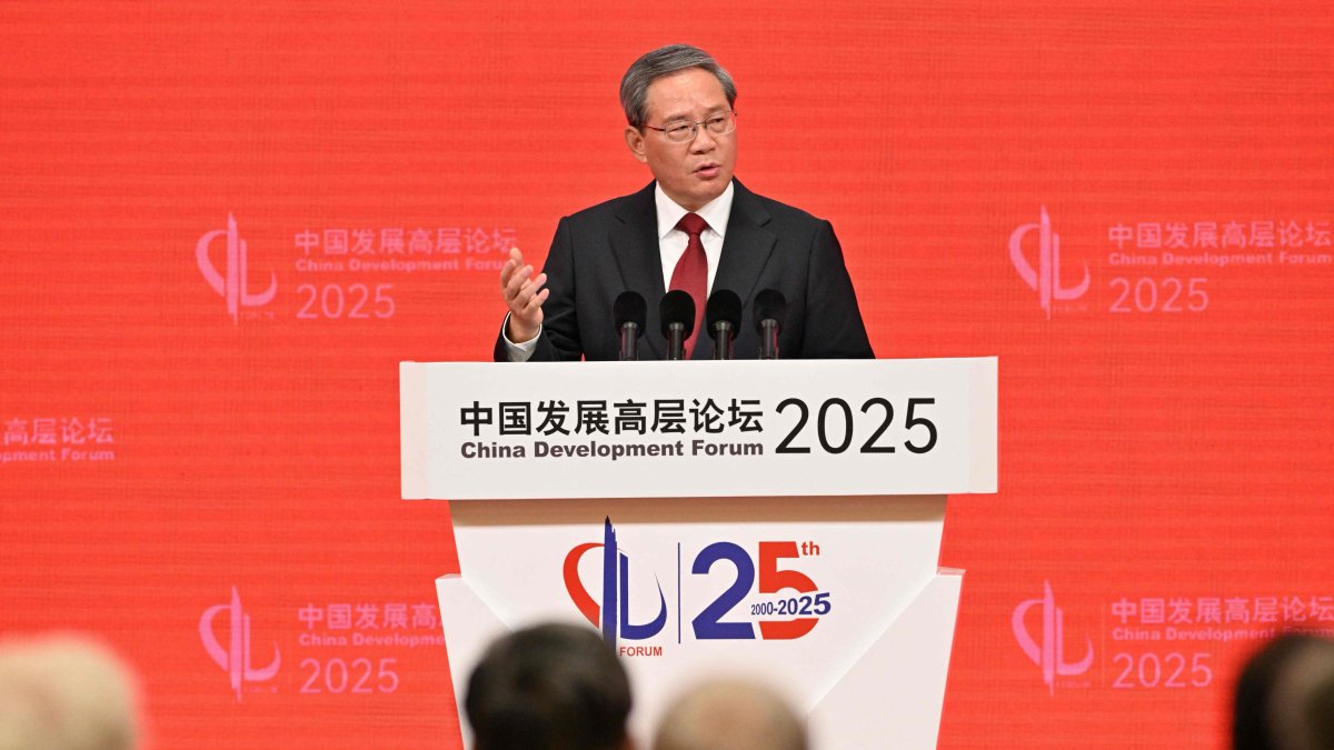 Chinese Premier Li Qiang speaks during the opening ceremony of the China Development Forum at the Diaoyutai State Guesthouse in Beijing, China, March 23, 2025. (AFP Photo)
