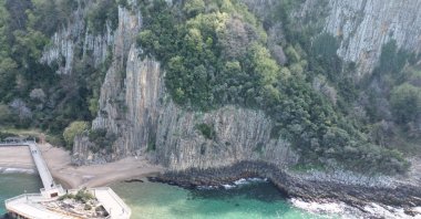 An aerial view of the Güzelcehisar lava columns along the coastline in Bartın, Türkiye, March 23, 2025. (DHA Photo) 
