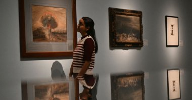 A drawing by French author Victor Hugo, entitled &quot;Mushroom&quot; (L) is pictured during a photocall at the Royal Academy of Arts in London, U.K., March 18, 2025. (AFP Photo)