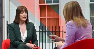 Britain's Chancellor of the Exchequer Rachel Reeves appears on the BBC's "Sunday with Laura Kuenssberg" political television show, London, U.K., March 23, 2025. (BBC Handout via AFP Photo)