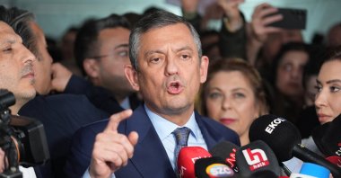 The Republican People&#039;s Party (CHP) Chair Özgür Özel talks to reporters after voting in his party&#039;s primary, Istanbul, Türkiye, March 23, 2025. (AA Photo)