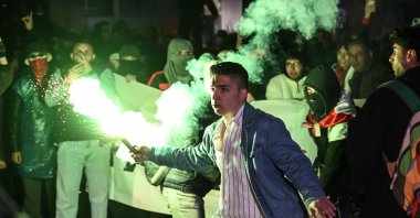 A rioter throws projectiles at police, Ankara, Türkiye, March 24, 2025. (AA Photo)