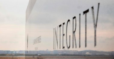 The Pentagon is seen reflected on a polished wall at the U.S. Air Force Memorial, in Arlington, Virginia, U.S., March 24, 2025. (AFP Photo)
