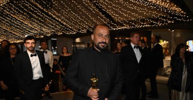 Palestinian filmmaker Hamdan Ballal holds his Oscar for Best Documentary Feature for &quot;No Other Land&quot; during the 97th Annual Academy Awards Governors Ball at the Dolby Theatre in Hollywood, California, U.S., March 2, 2025. (AFP Photo)