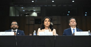 (L-R) FBI Director, Kash Patel, Director of National Intelligence Tulsi Gabbard and CIA Director, John Ratcliffe testify before the Senate Intelligence Committee hearing on &quot;Worldwide Threats,&quot; on Capitol Hill in Washington, DC, U.S., March 25, 2025. (AFP Photo)