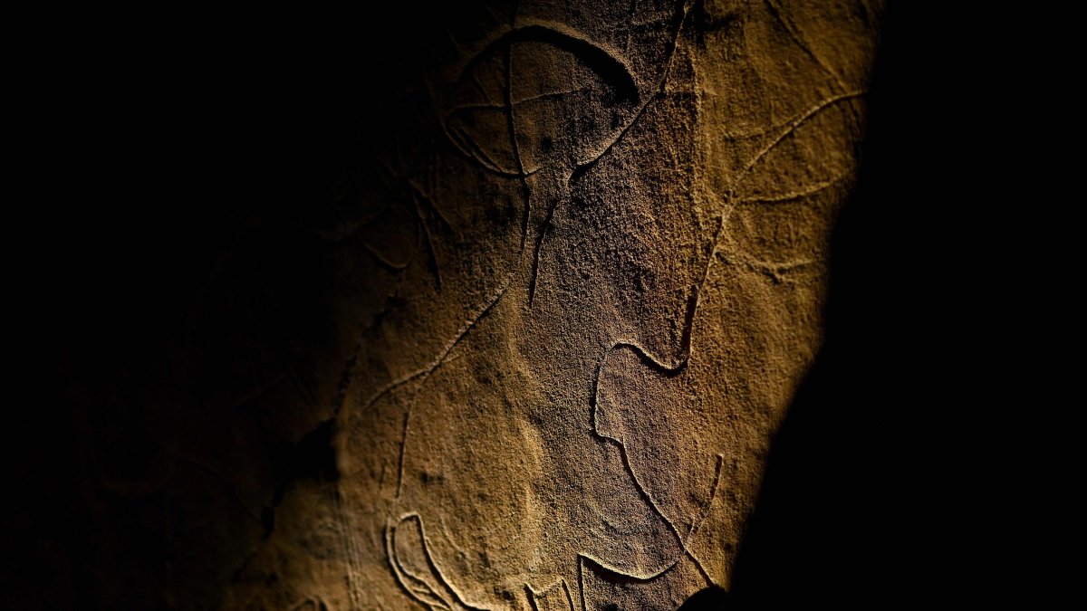 Human-made engravings dating back to about 30,000 years in Le Buisson-de-Cadouin, south-western France, Feb. 20, 2025. (AFP Photo)