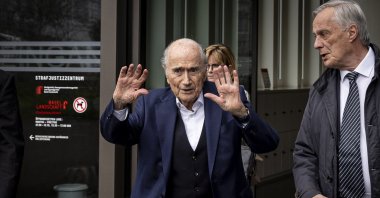 Former FIFA President Sepp Blatter reacts after the Swiss court clears him in appeal over suspected fraudulent payments, Muttenz, Switzerland, March 25, 2025. (AFP Photo)