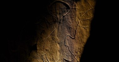 Human-made engravings dating back to about 30,000 years in Le Buisson-de-Cadouin, south-western France, Feb. 20, 2025. (AFP Photo)