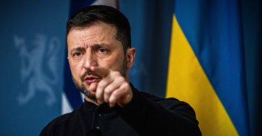 Ukrainian President Volodymyr Zelenskyy speaks during a joint news conference with Prime Minister Jonas Gahr Store, Oslo, Norway, March 20, 2025. (AP Photo)