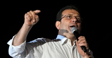 Istanbul Mayor Ekrem Imamoğlu makes a speech, Istanbul, Türkiye, March 31, 2024. (AFP Photo)