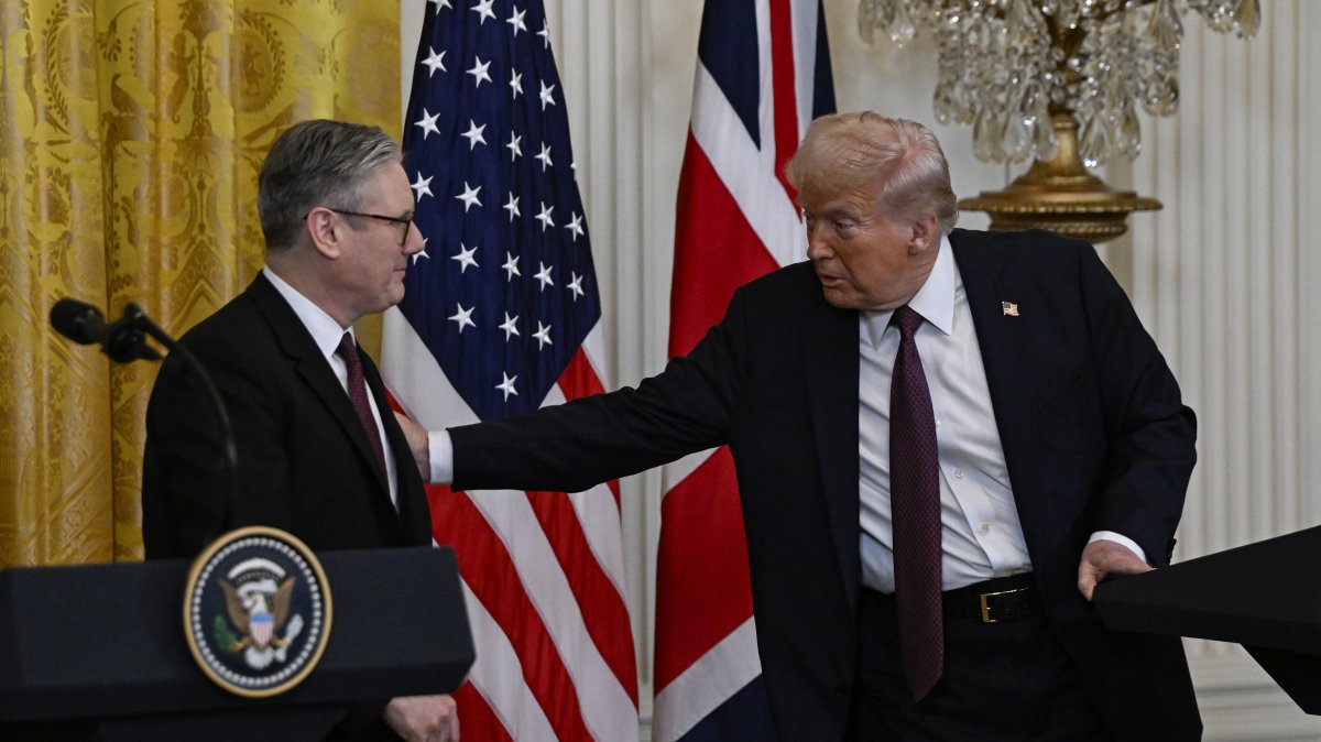U.S. President Donald Trump (R) and British Prime Minister Keir Starmer hold a news conference at the White House, Washington, U.S., Feb. 27, 2025. (AA Photo)