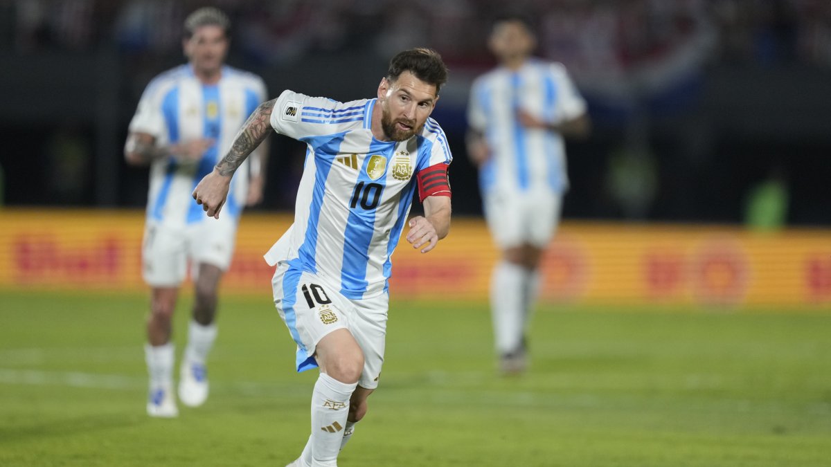 Argentina's Lionel Messi controls the ball during a qualifying match for the FIFA World Cup 2026 against Paraguay, Asuncion, Paraguay, Nov. 14, 2024. (AP Photo)