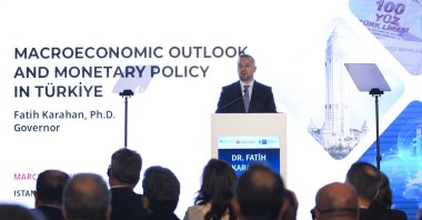 Fatih Karahan, governor of the Central Bank of the Republic of Türkiye (CBRT), delivers a speech at an event in Ankara, Türkiye, March 26, 2025. (AA Photo)