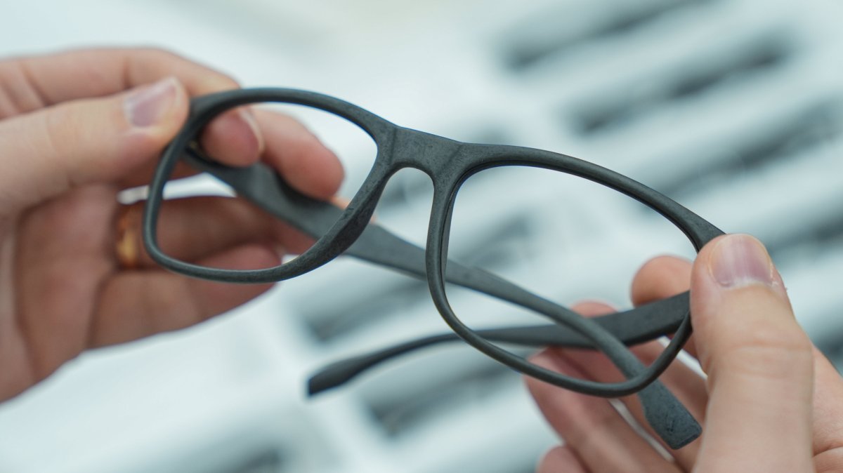 A sunglasses frame made of the retrieved ghost nets is seen at a production center, Istanbul, Türkiye, March 27, 2025. (AA Photo)