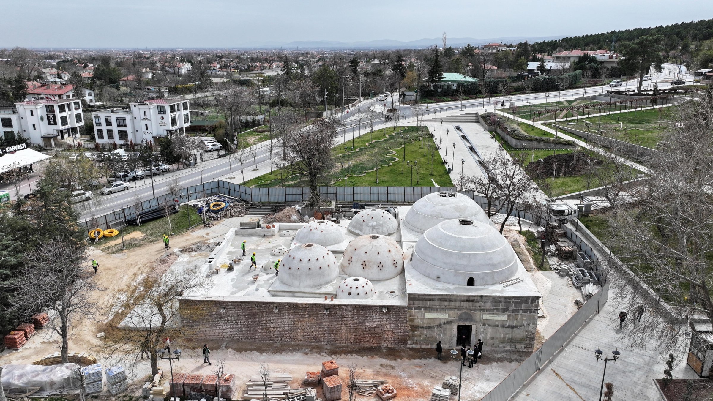 An aerial view of the historic Karamanoğlu Mehmet Bey Hammam, Konya, Türkiye, March 27, 2025. (AA Photo)