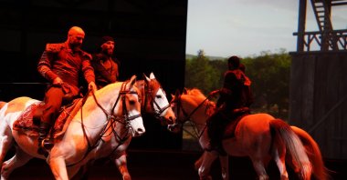 The skilled acrobat team from Bozdağ Film performs in the "Epic of Horses" show, Istanbul, Türkiye, March 28, 2025. (AA Photo)