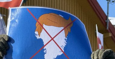 Around 1,000 Greenlanders gather in the city center and march to the U.S. Consulate building located on the outskirts of the city to protest U.S. President Donald Trump&#039;s remarks on the sovereignty of their country, Nuuk, Greenland, March 15, 2025. (AA Photo)