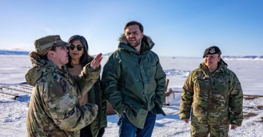 US Vice President JD Vance (2nd R) and Second Lady Usha Vance (2nd L) tour the US military&#039;s Pituffik Space Base, Greenland, March 28, 2025. (AFP Photo)