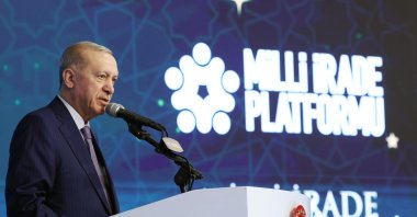 President Recep Tayyip Erdoğan speaks at the 9th National Will Iftar Program in Bakırköy, Istanbul, Türkiye, March 28, 2025. (IHA Photo)