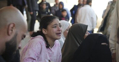 Relatives react next to the body of a Palestinian who was killed in the Israeli bombardment of the Gaza Strip at Al-Aqsa Hospital, Deir al-Balah, Gaza Strip, Palestine, March 30, 2025. (AP Photo)