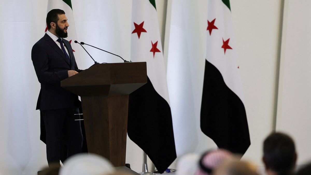 Syria&#039;s interim President Ahmed al-Sharaa speaks during a ministerial formation of the government of the Syrian Arab Republic, Damascus, Syria, March 29, 2025. (Reuters Photo)