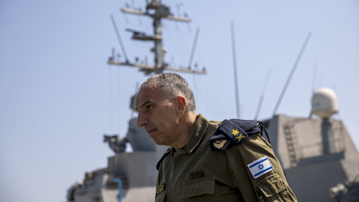 Eli Sharvit arrives on board the Israeli Navy Ship Atzmaut in the Mediterranean Sea, Sept. 1, 2021. (AP Photo)