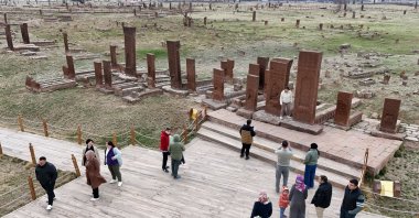 Visitors explore the Seljuk Meydan Cemetery in Ahlat during Ramadan Bayram, Türkiye, March 31, 2025. (IHA Photo) 
