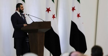 Syria&#039;s interim President Ahmed al-Sharaa speaks during a ministerial formation of the government of the Syrian Arab Republic, Damascus, Syria, March 29, 2025. (Reuters Photo)