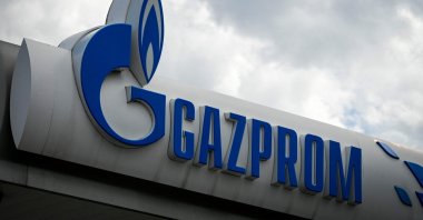 The logo of Russia&#039;s energy giant Gazprom is pictured at one of its petrol stations in Sofia, Bulgaria, April 27, 2022. (AFP Photo)
