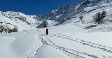 A skier navigates the snow-covered glaciers in the Cilo Mountains, Hakkari, southeastern Türkiye, March 7, 2025. (DHA Photo)