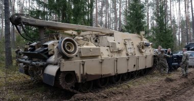 Rescue operations at the General Silvestras Zukauskas training ground as the search for four missing U.S. soldiers continues, Pabrade, Lithuania, March 28, 2025. (EPA Photo)