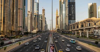 Traffic moves on Sheikh Zayed Road in Dubai, United Arab Emirates (UAE), March 24, 2025. (AFP Photo)