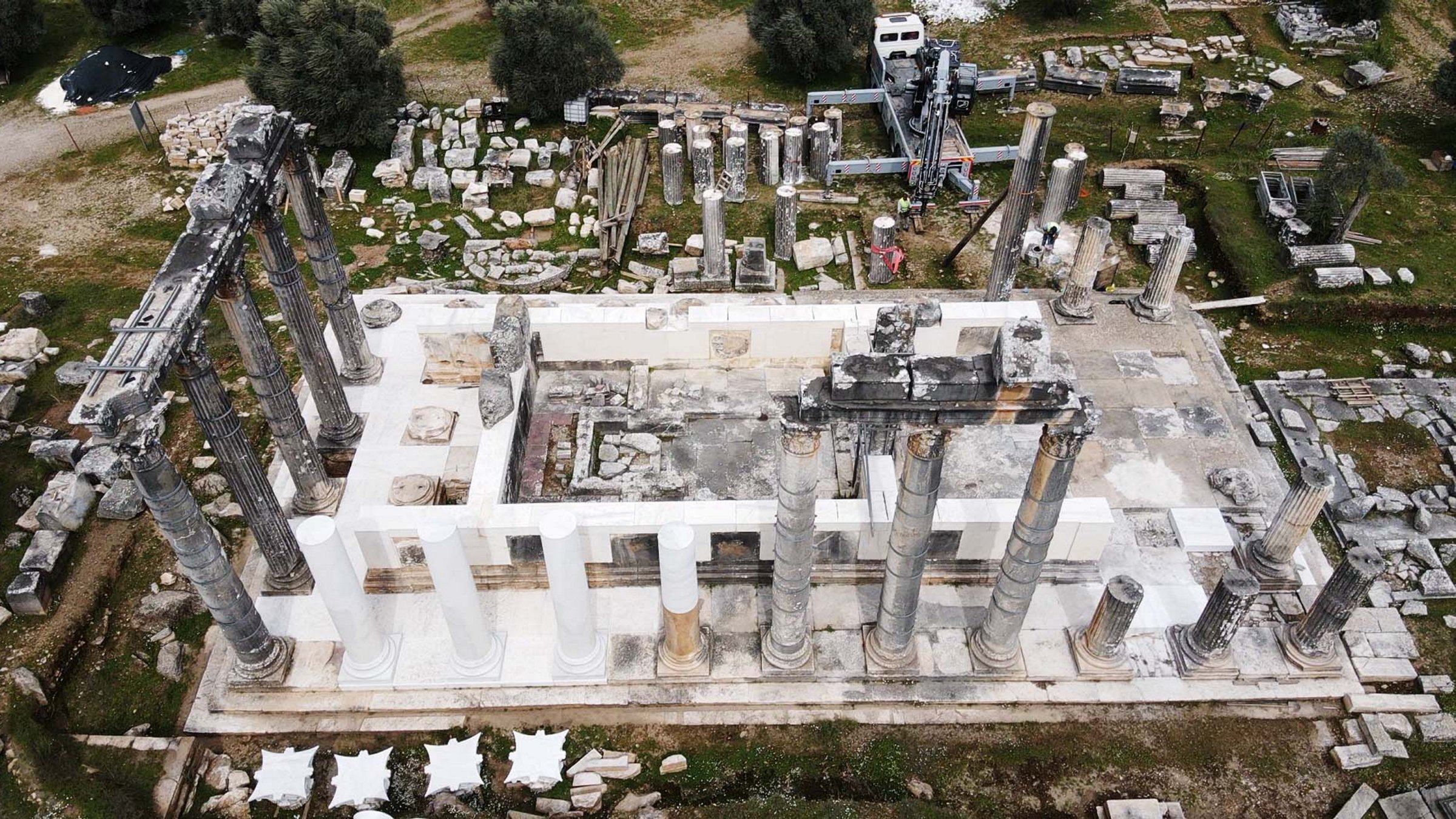 An aerial view of the Zeus Temple in Milas, Muğla, southwestern Türkiye, March 29, 2025. (AA Photo)